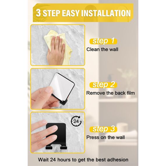 Caianwin 4 Stück Rasierer Halterung Dusche Selbstklebend Haken Schwarz Rasierhalter Dusche Edelstahl Klebehaken, Bad und Küche Handtuchhalter ohne Bohren