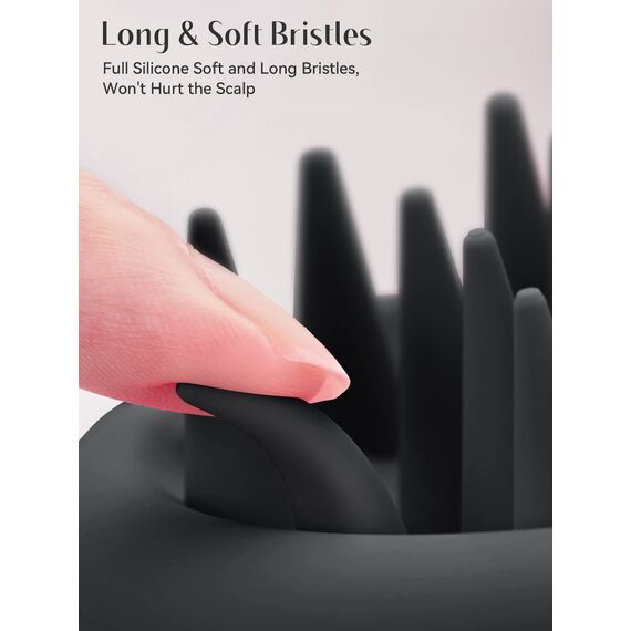 HEETA Kopfhaut Massagebürste Silikon, Haar Massagebürste mit Weichen Borsten, Integriertes Silikon-Design, Shampoo-Bürste für nasses und trockenes Haar, Dunkles Schwarz