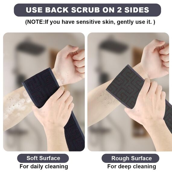 URAQT Rückenschrubber, Peeling Rückenschrubber für Dusche, Doppelseitiger Rückenpeeling Waschlappen mit Griffen, Körperpeeling Rücken Waschhilfe zum Entfernen Abgestorbener Haut(Navyblau)