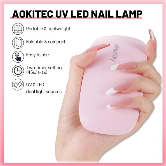 Aokitec Mini UV LED Nagellampe UV Lampe für Gelnägel Tragbarer Nageltrockner für alle Gelnagellacke, Aushärtungswerkzeug in Mausform Kompakt Leicht mit USB Kabel (Rosa)
