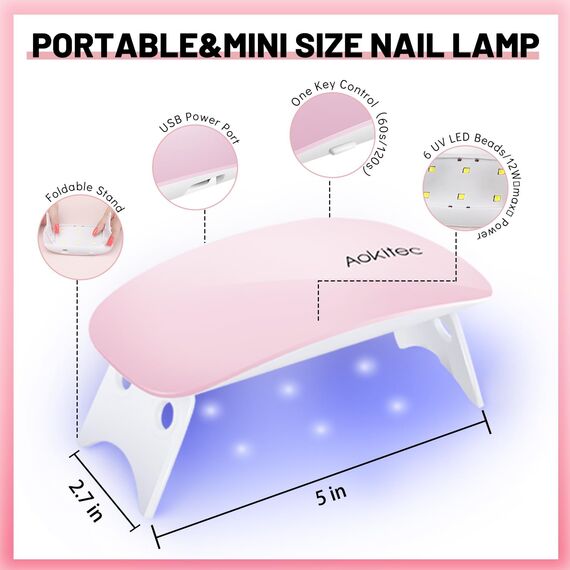 Aokitec Mini UV LED Nagellampe UV Lampe für Gelnägel Tragbarer Nageltrockner für alle Gelnagellacke, Aushärtungswerkzeug in Mausform Kompakt Leicht mit USB Kabel (Rosa)