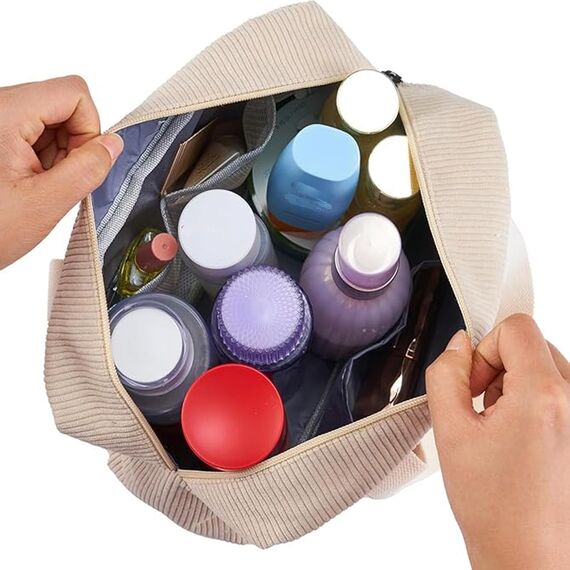 Jiliyote Kulturtasche Cord Damen Große Kosmetiktasche Make-up Tasche Kosmetikbeutel Kord Cosmetic Bag Reise Kosmetikbeutel für Travel mädchen Damen