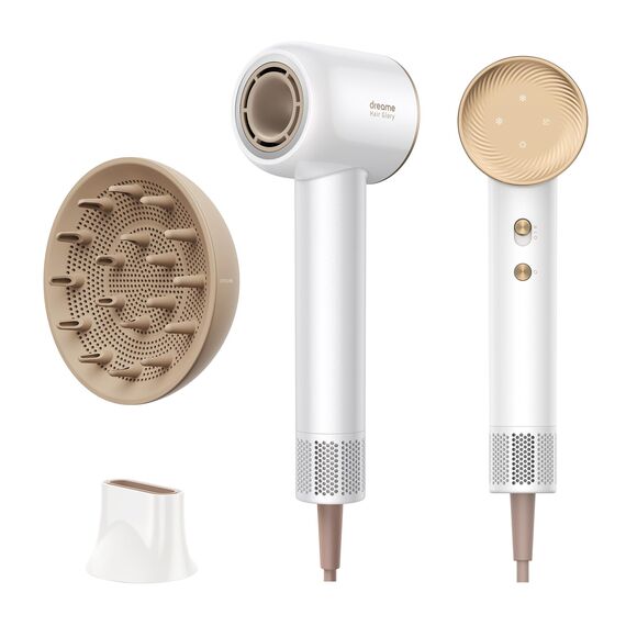 DREAME Hair Glory Combo Haartrockner,Trocknet schnell,110.000 Umdrehungen pro Minute,Luftstrom70m/s,Negativ-Ionen-Technologie,Temperatur-und Luftgeschwindigkeitsregelung,Düse Diffusor,Geräuscharm,Weiß