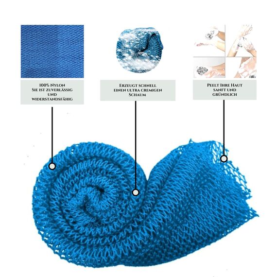 Sarhaana African Sponge Djampe afrikanisches Duschnetz, Badeschwamm, Peeling-Handschuh, Toilettenblume, XL, Zubehör für Damen, Herren, Kinder, Körperpeeling (HIMMELBLAU)