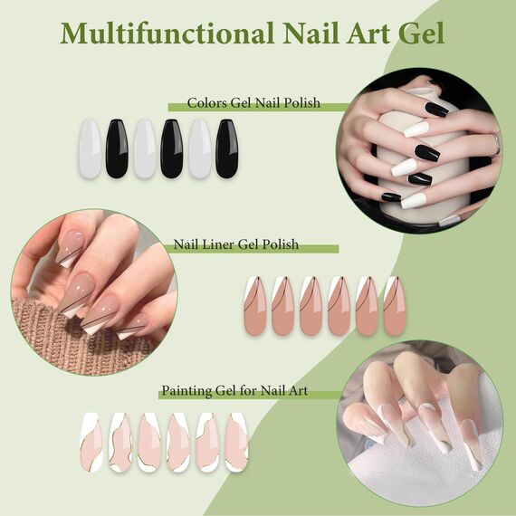 Gel Liner Nail Polish Pen 12 Farben Nagellack, Nageldesign, Farbgel für Gelnägel Eingebauter Dünner Nail Art Pinsel UV Gel Starterset Malerei Gelpolitur Set For Drawing Lines (4 PCS)