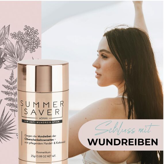 SUMMERSAVER WOMAN - Der Anti-Wundreib-Stick der Deine Haut schützt | Langanhaltender und effektiver Schutz, dermatologisch getestet | Kokos- und Mandelöl pflegt die Haut, Vitamin-E regeneriert