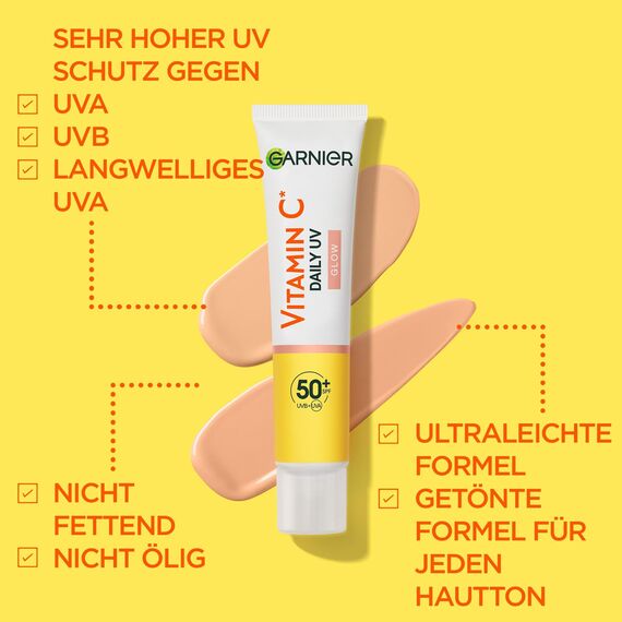 Garnier Gesichtspflege-Set für mehr Glow und mit LSF 50+, Mit Vitamin C Serum und getöntem Sonnenschutz-Fluid, Gegen dunkle Flecken und für strahlende Haut, SkinActive, Daily UV, 1 x 2-teiliges Set