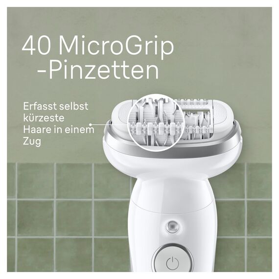 Braun Silk-épil 9, Epilierer Damen oder Haarentferner mit schwenkbarem Kopf für langanhaltende Haarentfernung, seidig-glatte Haut, Wet und Dry, Made in Germany, 9-011, Weiß oder Silber