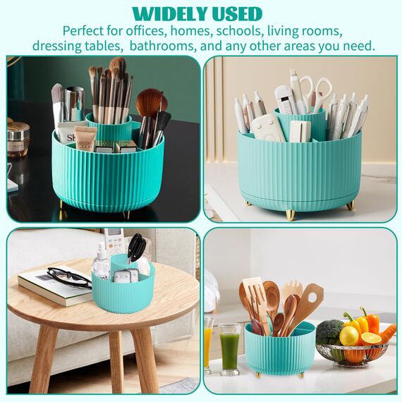 360° Drehbar Make up Organizer, Pinselhalter Kosmetik Aufbewahrung mit 5 Fächern, Aesthetic Schminktisch Organizers für Zimmer Decor Frisiertisch, Schlafzimmer,Badezimmer Organisation (Blau)