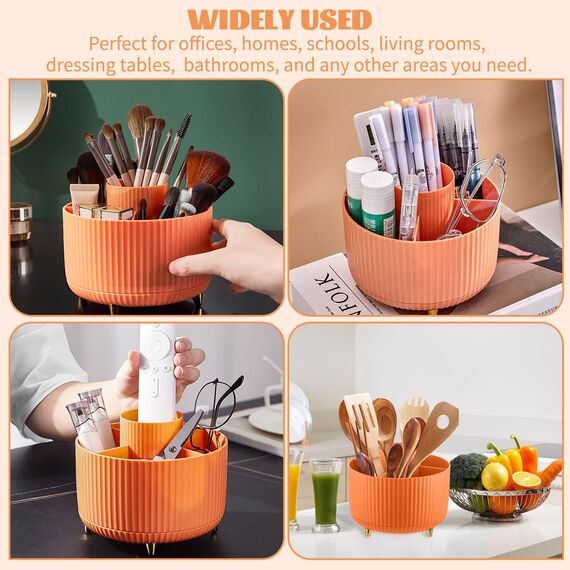 360° Drehbar Make up Organizer, Pinselhalter Kosmetik Aufbewahrung mit 5 Fächern, Aesthetic Schminktisch Organizers für Zimmer Decor Frisiertisch, Schlafzimmer,Badezimmer Organisation (Orange)