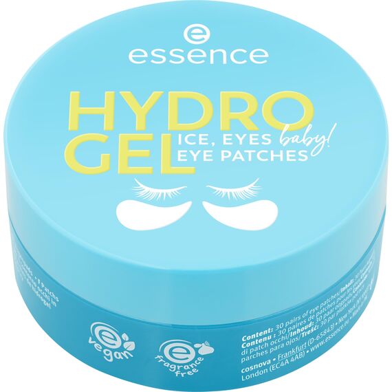essence HYDRO GEL eye patches ICE, EYES, baby! 30 Pairs, Augenpflege, Blau, feuchtigkeitsspendend, kühlend, schimmernd, vegan, ölfrei, ohne Parfüm, ohne Alkohol, 1er Pack (90g)