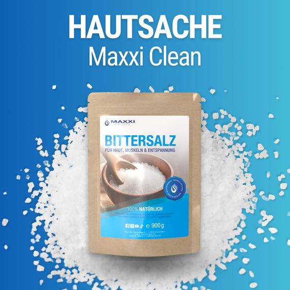 Maxxi Clean | 1x 900 g hochreines Bittersalz | Badesalz für Wellness & Körperpeeling | Epsom Salt Made in Germany | pure Entspannung für Muskeln, Haut und Seele | Magnesium geeignet zur Gartenpflege