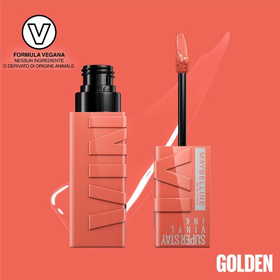 Maybelline New York, SuperStay Vinyl Ink, Lippenfarbe mit glänzendem, vinyleffekt und einer Haltbarkeit von bis zu 16 Stunden. Formel ohne Abfärben, Farbe 105 Golden – 2 Lippenstifte mit