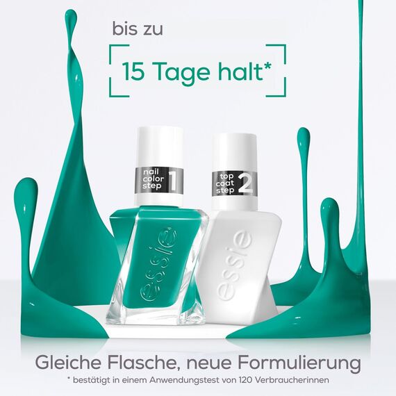 essie gel by essie langanhaltender Nagellack mit glänzendem Finish, Maniküre ohne UV-Licht, Gel Couture, Farbe: Nr. 548 in-vest in style, Grün, 1 x 13,5 ml