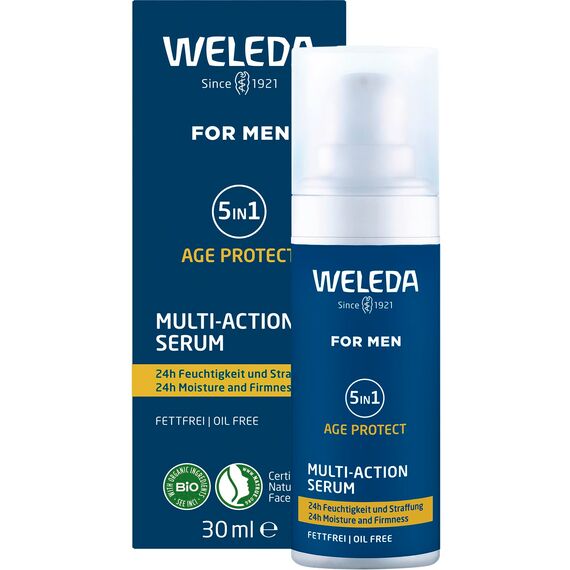 WELEDA Bio FOR MEN 5in1 Multi Action Serum - Naturkosmetik Anti Aging Männer Gesichtspflege Konzentrat mindert Falten & strafft. Herren Gesichtsserum mit Aloe Vera & Granatapfelsaft (vegan / 30ml)