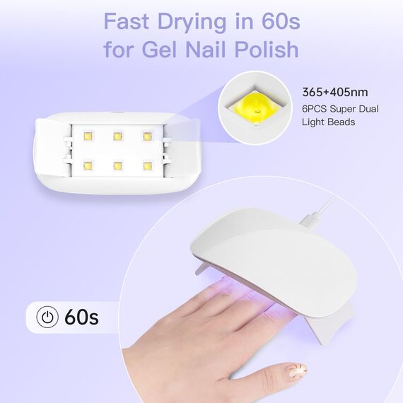 Madenia Mini UV Lampe für Gelnägel, 6W USB Portable Nageltrockner, UV LED Lampe Nägel mit 60s Timer, Mini UV Nagellampe für Gel Nagellack, Gelnägel, Shellact für Anfänger, Weiß