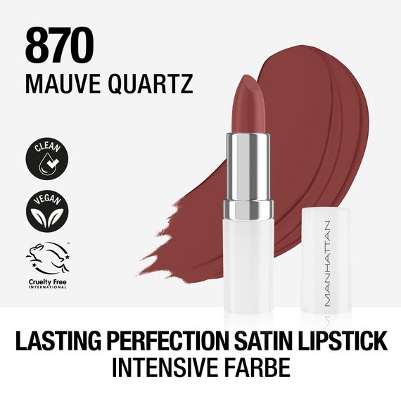Manhattan Lasting Perfection Satin Lipstick 870 Mauve Quartz, Lippenstift für intensive, langanhaltende Farbe und feuchtigkeitsspendende Pflege