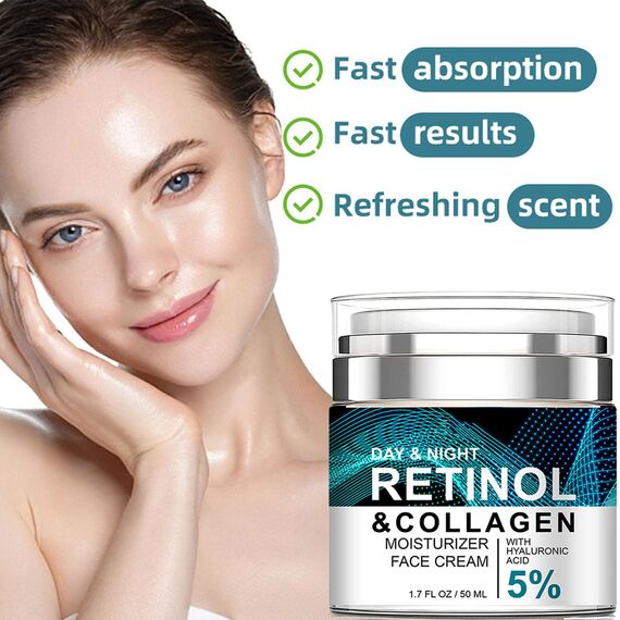 Fortschrittlich Retinol Creme Gesicht,Feuchtigkeitscreme Kollagen Creme Für Gesicht mit 5% Hyaluronsäure,Anti Falten Reduzierung Feiner Linien, Lifting und Straffungscreme 50 ml