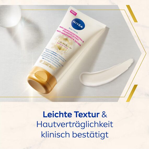 NIVEA LUMINOUS630 Body Creme Anti-Dehnungsstreifen & -Pigmentflecken, Bodylotion gleicht Unterschiede im Hautton aus, leichte Textur und spendet 48h Feuchtigkeit (200 ml)