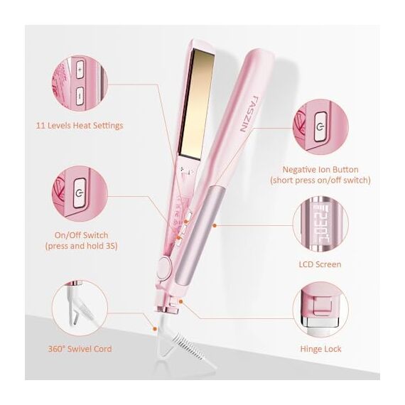 Faszin 2 in 1 Glätteisen Locken und Glätten, 20s Schnellaufheizung, Titanplatten Ionen Haarglätter für einen glatten Stil, 3D-Schwebepanel verhindert Haarziehen, mit LCD-Display, 130°C-230°C -Rosa