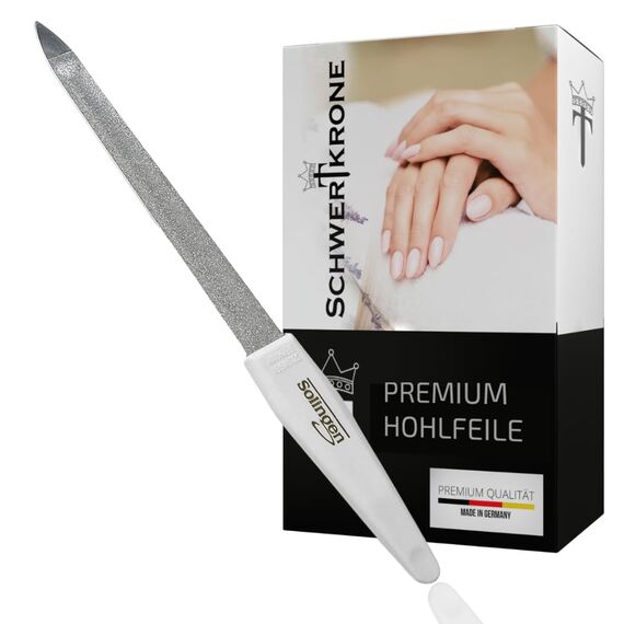 SCHWERTKRONE® Hohlfeile [MADE IN SOLINGEN - GERMANY] - Nagelfeilen Naturnägel Nail File - Nagelfeile feilen Nägel - Gewölbt für Maniküre und Pediküre - Fein und Grob - (Größe: 17,5cm)
