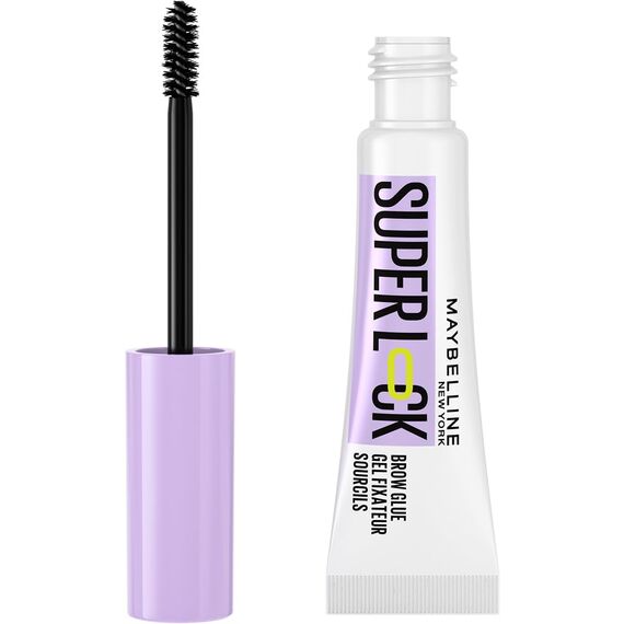 Maybelline New York Augenbrauengel, Für definierte Augenbrauen, Starker Halt ohne abzublättern oder zu kleben, Integriertes Styling-Bürstchen, Super Lock Brow Glue, Transparent, 8 g