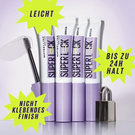 Maybelline New York Augenbrauengel, Für definierte Augenbrauen, Starker Halt ohne abzublättern oder zu kleben, Integriertes Styling-Bürstchen, Super Lock Brow Glue, Transparent, 8 g