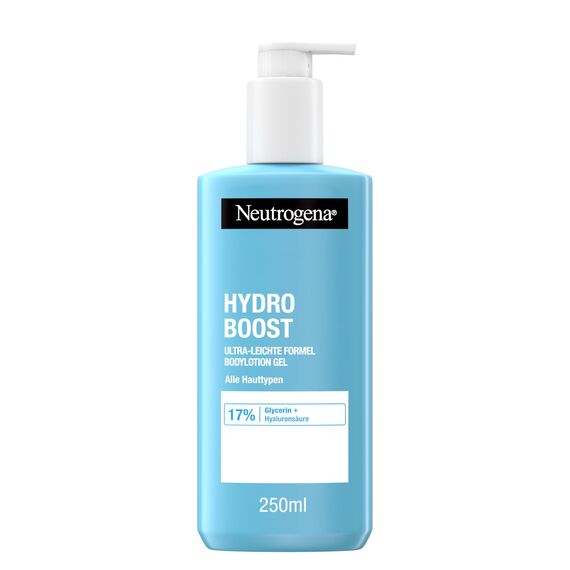 Neutrogena Hydro Boost Bodylotion Gel, ultra-leichte Formel für geschmeidige Haut, feuchtigkeitsspendende Körperlotion mit 17Prozent Glycerin + Hyaluronsäure, Körpercreme-Gel für alle Hauttypen 250 ml