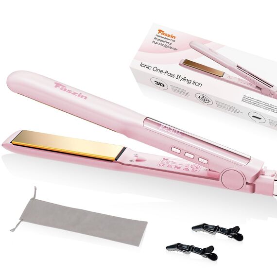 Faszin 2 in 1 Glätteisen Locken und Glätten, 20s Schnellaufheizung, Titanplatten Ionen Haarglätter für einen glatten Stil, 3D-Schwebepanel verhindert Haarziehen, mit LCD-Display, 130°C-230°C -Rosa