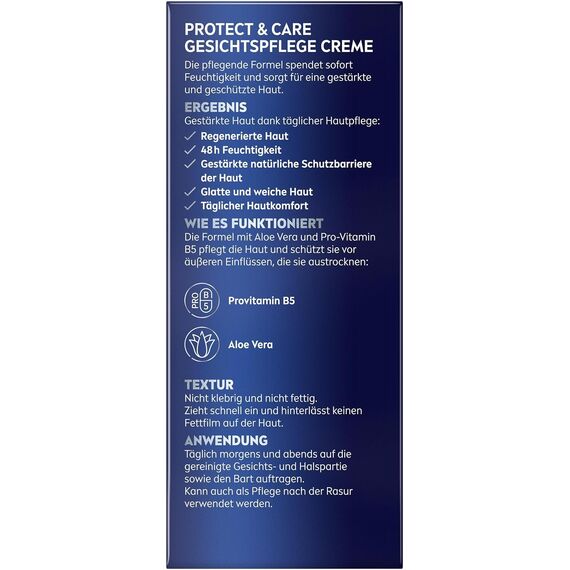 NIVEA MEN Protect & Care Gesichtspflege Creme, beruhigende Feuchtigkeitscreme für Männer, 48h feuchtigkeitsspendende Gesichtscreme mit Aloe Vera und Pro Vitamin B5 (75 ml)