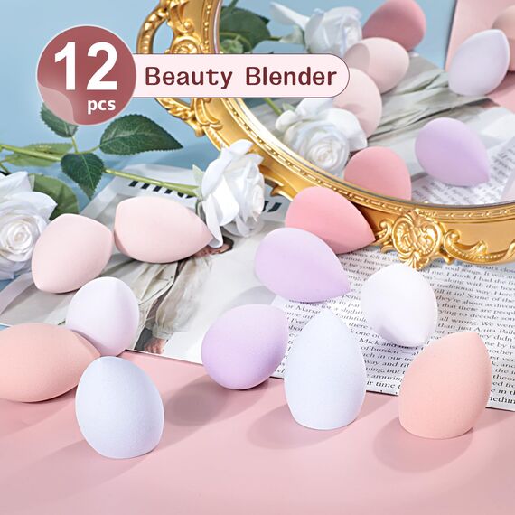 AiQInu 12 stück Make Up Schwamm, Foundation Beauty Blender, Makeup Sponge Set, Beauty Sponge für Flüssiges Foundation Puder, Foundation Puff Kosmetik Werkzeug