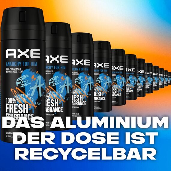 AXE Bodyspray Anarchy for Him Deo ohne Aluminium 8x 150ml Deodorant für Men Herren Männer Deospray