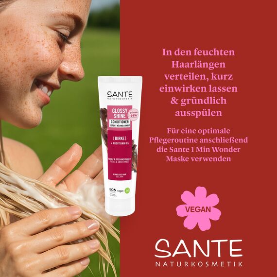 SANTE Naturkosmetik Glossy Shine Conditioner - 150 ml - mit Bio-Birkenblatt & Provitamin B5 - für glanzloses Haar - silikonfrei & vegan - dermatologisch getestet