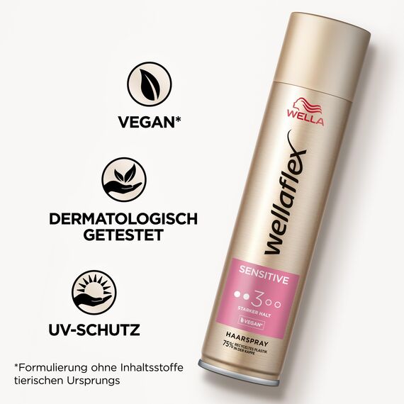 Wellaflex Sensitive Haarspray für Frauen | Bis zu 48 Std. starker Halt | Parfümfrei | Sanft zur Kopfhaut, dermatologisch getestet | Vegane Formel | Haltegrad 3 | 250ml