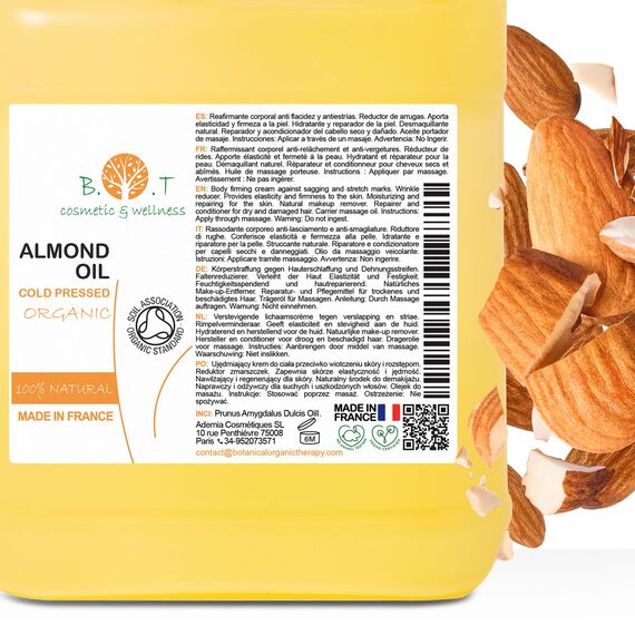 Mandelöl BIO Reines, Kaltgepresst, Natürlich. Kosmetik Massageöl, Haar- und Bartöl, Körperöl, Anti-Falten-Gesichtsöl, Schwangerschaftsstreifen, Nägel, Mandelöl Baby, Scalp Oil - 2000 ml