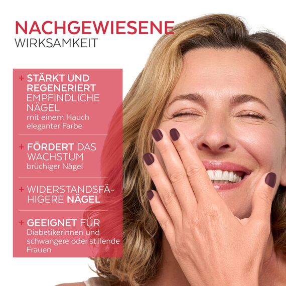Nagelhärter Lack mit Biotin, Silizium und Keratin - Stärkt und repariert beschädigte, geschwächte, brüchige Nägel durch Gel-Nagellack, Alterung – Dunkelrot - Hände & Füße - Swiss Made