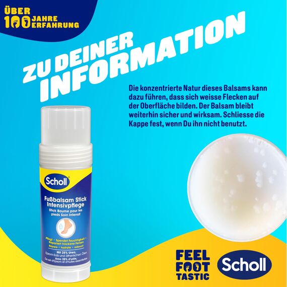 Scholl intensiv pflegender Fußbalsam Stick, zur Reparatur sehr trockener und rissiger Fersen, intensiv feuchtigkeitsspendend für gesunde Füße mit 25% Urea, Epsom-Salz und ätherischen Ölen, 70g