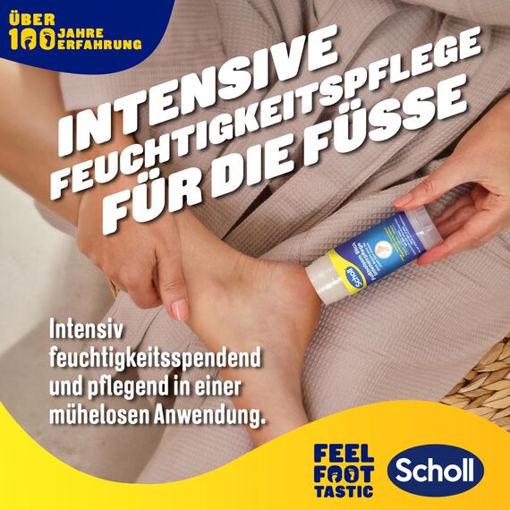 Scholl intensiv pflegender Fußbalsam Stick, zur Reparatur sehr trockener und rissiger Fersen, intensiv feuchtigkeitsspendend für gesunde Füße mit 25% Urea, Epsom-Salz und ätherischen Ölen, 70g