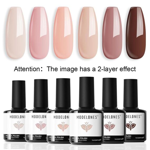 Modelones UV Nagellack, 6 Farben Gel Neutral Nude Rosa Rot für Sommer - Soak Off Nail Polish French Manicure DIY zu Hause Geschenke, 7 ml