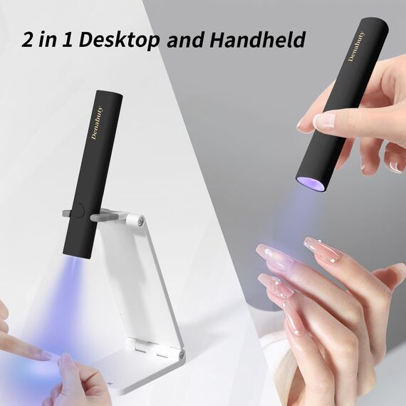 Denabuty UV Lampe für Gelnägel, Mini U V LED Lampe für Nägel Wiederaufladbar mit Ständer Tragbare Kleine UV Nagellampe für Gel Nagellack, zum Aushärten von Nagelkleber & Nail Tips Schwarz