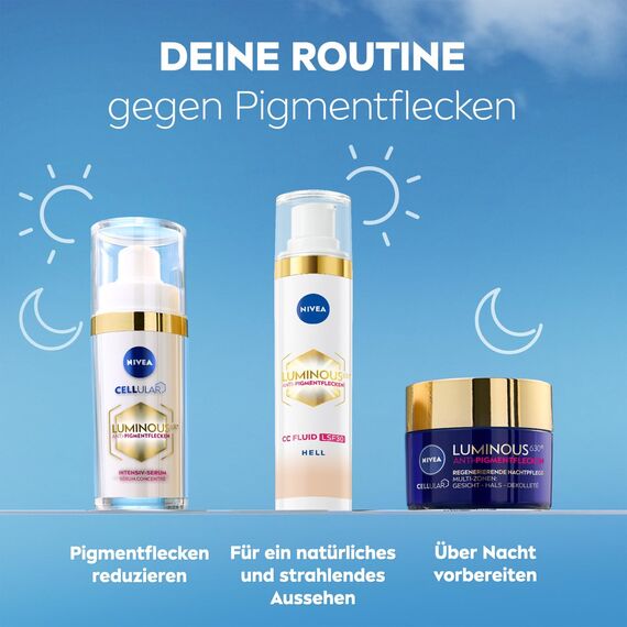 NIVEA Luminous 630 Anti-Pigmentflecken CC Fluid LSF 30 für helle Hauttöne, CC Cream mit Hyaluron und mikroverkapselten Farbpigmenten, Tagescreme mit LSF 30 für einen ebenmäßigen Teint (40 ml)