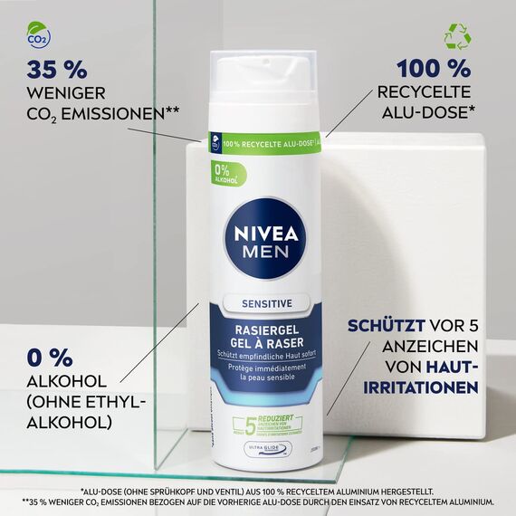 NIVEA MEN Sensitive Rasiergel (200 ml) Mit Kamille, Hamamelis und Vitamin E für Eine Sanfte Rasur - Schützend Gegen Hautirritationen (3er-Pack)