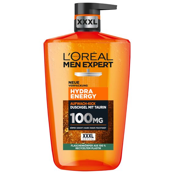L'Oréal Men Expert Aufwach-Kick Pflegeset für Männer, Mit XXXL Duschgel und XXL Gesichtscreme, Set für Herren mit Taurin und Vitamin C, Hydra Energy, 2-teilig