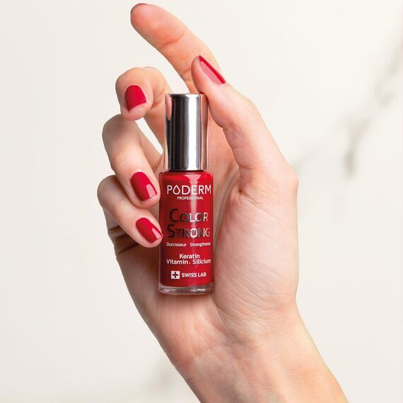 Nagelhärter Lack mit Biotin, Silizium und Keratin - Stärkt und repariert beschädigte, geschwächte, brüchige Nägel durch Gel-Nagellack, Alterung – Allurarot - Hände & Füße - Swiss Made