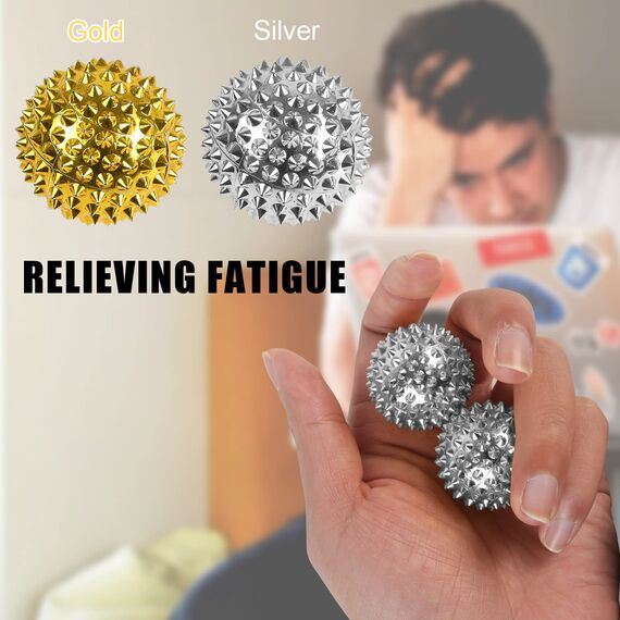 Huoberr 2 Stücke Magnetic Acupressure Balls &3 Stücke Massageringe für Finger Igelball Massage Small 47 mm Durchmesser Skills Borderline Set für Stress Relief oder Massage (Sliver)