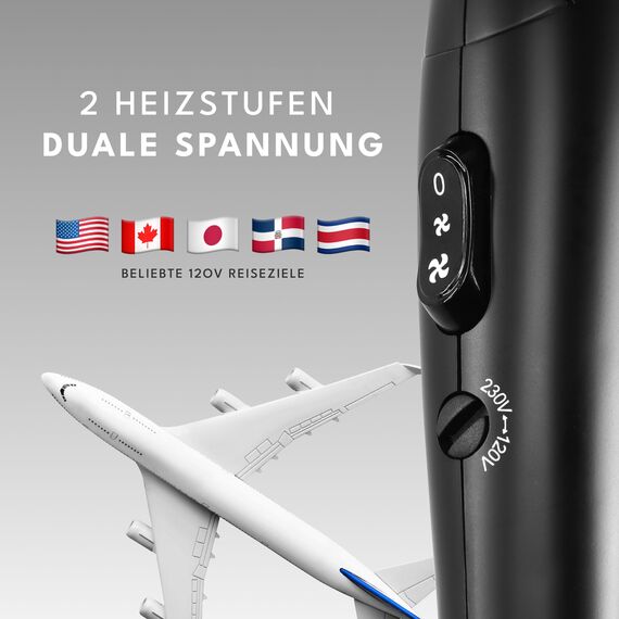 LEBENLANG Reisefön klappbar klein - Duale Spannung & Inkl. Reisetasche mit Stylingdüse I Reise Föhn Fön leise stark I Kleiner mini Haartrockner Hair Dryer Haarföhn Haarfön Reiseföhn Reisehaartrockner