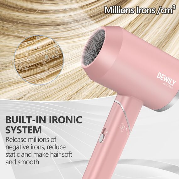 Mini Föhn Ionen Klappbar Haartrockner- DEWILY Reise Fön Reisefön Klappbar Klein，Haarföhn Hairydryer Haarföh leise, 3 Heiz, Starker Reisehaartrockner für Familie