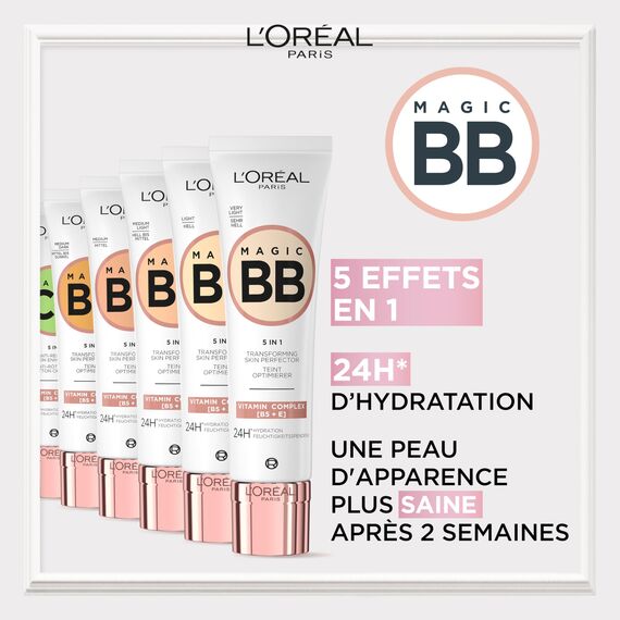 L'Oréal Paris Getönte Tagescreme, Für 24h Feuchtigkeit und einen ebenmäßigen Teint, Magic BB Teint Optimierer, Nr. 02 Light (Hell), 1 x 30 ml (Packung mit 3)