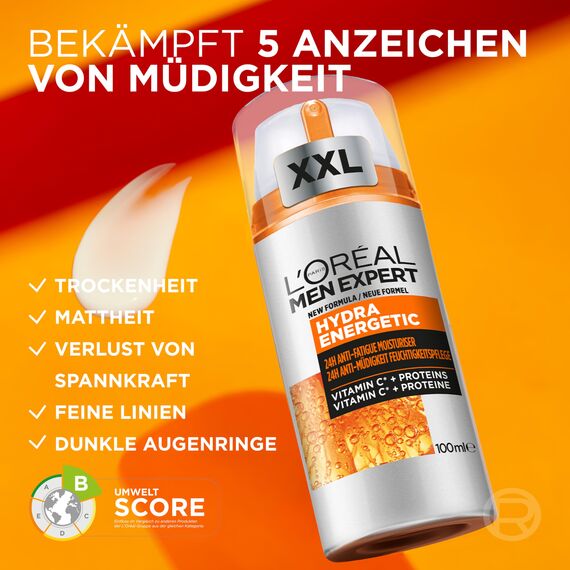 L'Oréal Men Expert Aufwach-Kick Pflegeset für Männer, Mit XXXL Duschgel und XXL Gesichtscreme, Set für Herren mit Taurin und Vitamin C, Hydra Energy, 2-teilig