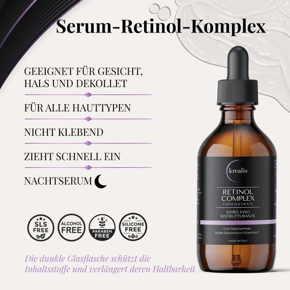 •100ml• Retinol Serum, mit Niacinamid, Hyaluron & Vitamin C, Serum Gesicht, Anti-Falten für Skincare von Damen & Männer